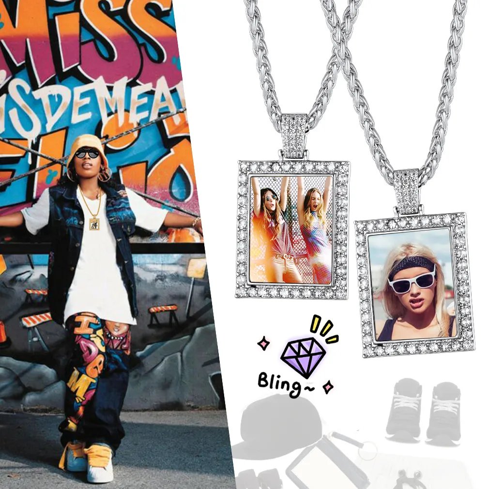 Collier Pendentif Personnalisé avec Photo et Zircon Cubique pour Homme