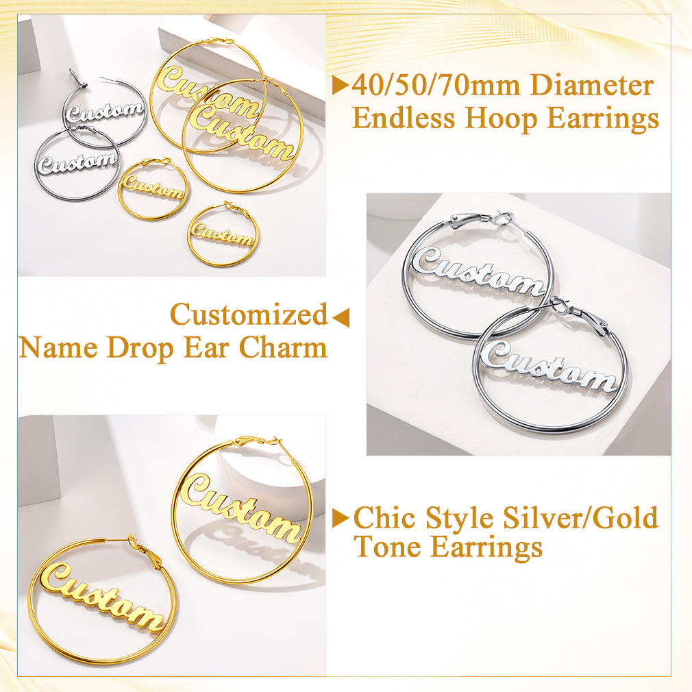 Boucles d'Oreilles Créoles Personnalisées en Acier inoxydable avec Nom