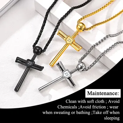 Collier Croix de Baseball Personnalisé avec Numéro Gravé Maintenance
