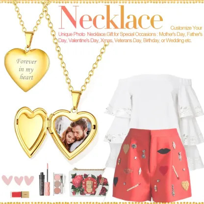 Collier Médaillon Cœur Personnalisé avec Photo pour Femme Or