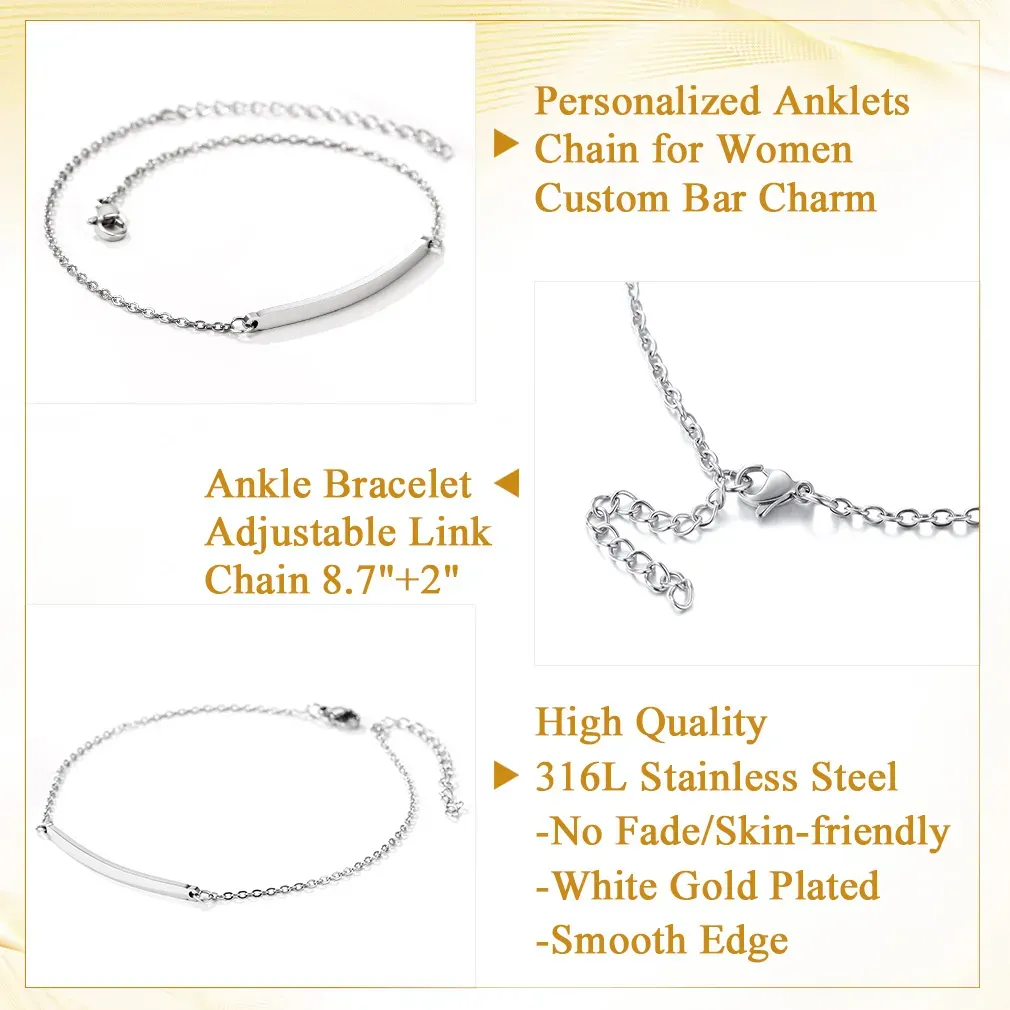Bracelet de Cheville Personnalisé avec Barre Gravée pour Femme Détail