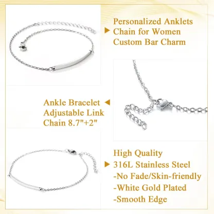 Bracelet de Cheville Personnalisé avec Barre Gravée pour Femme Détail