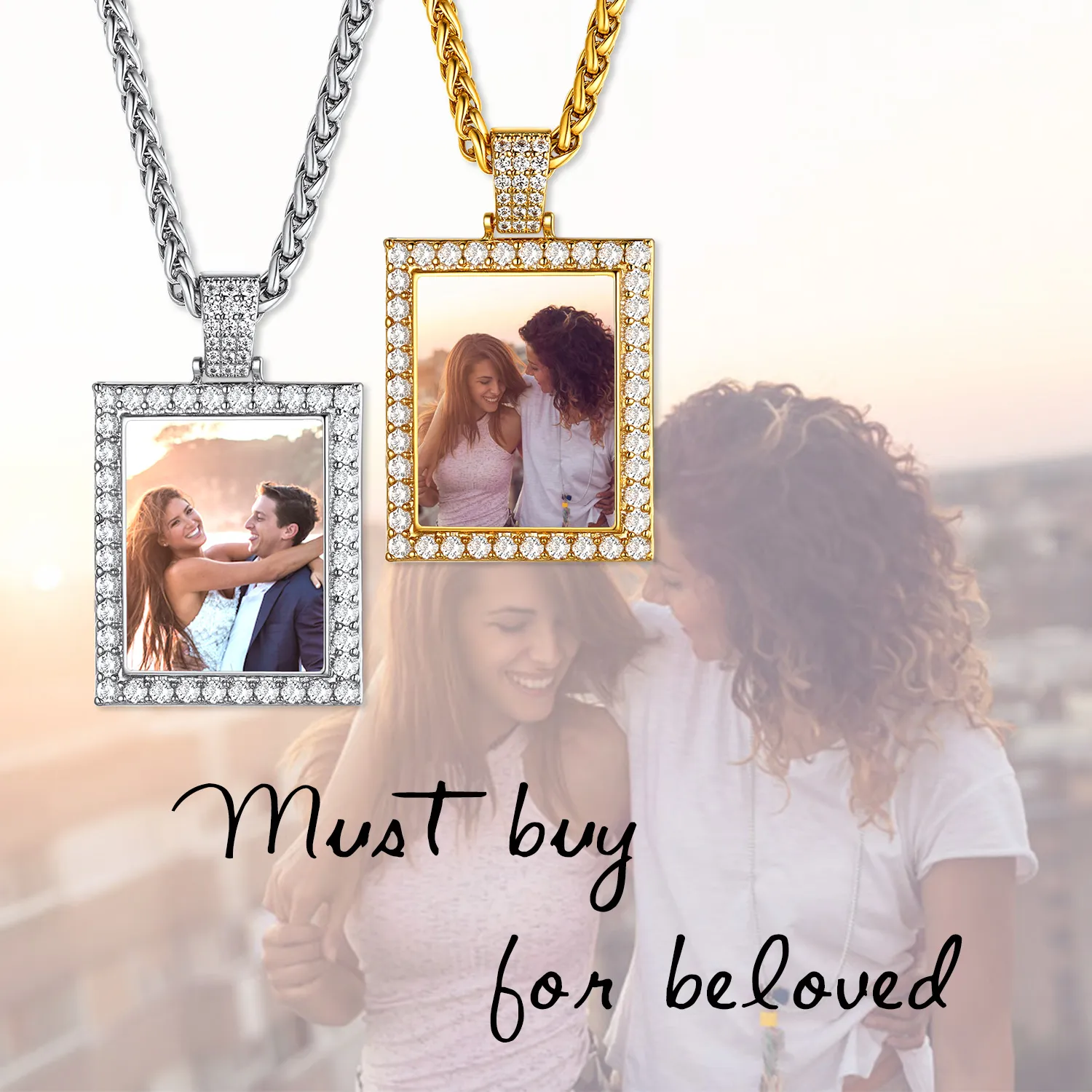 Collier Pendentif Personnalisé avec Photo et Zircon Cubique pour Hommes et Femmes Collection