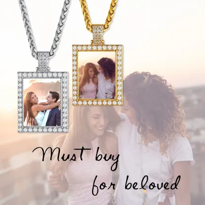 Collier Pendentif Personnalisé avec Photo et Zircon Cubique pour Hommes et Femmes Collection