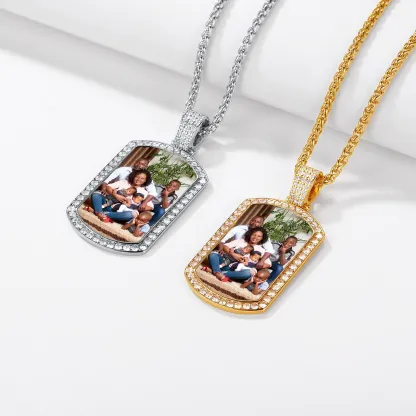 Collier Pendentif Plaque Militaire Photo Personnalisée avec Zirconium Modèle