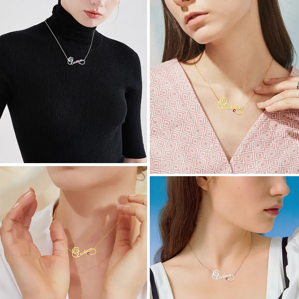 Collier Infini avec Prénom et Pierre de Naissance Personnalisé pour Femme Modèle