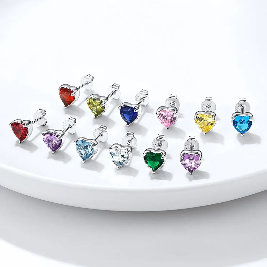 Boucles d’Oreilles Collection Cœur en Argent 925 avec Pierre de Naissance