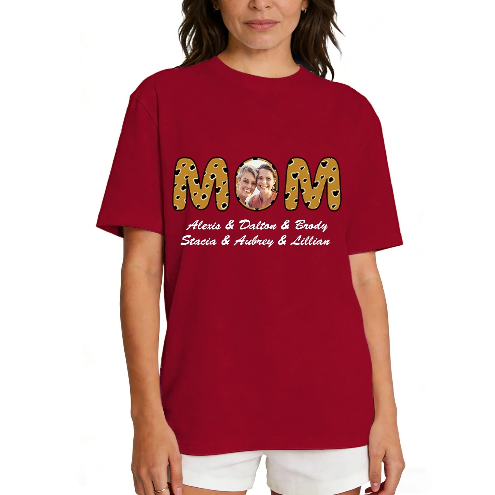 T-shirt Personnalisé Photo & Noms pour Maman Rouge