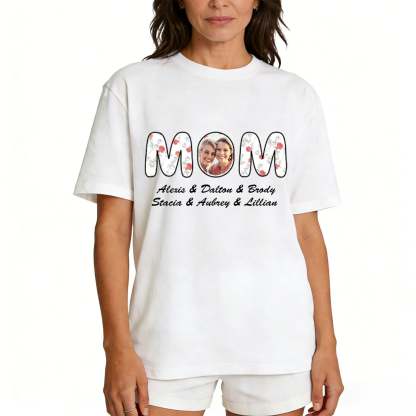 T-shirt Personnalisé Photo & Noms pour Maman Blanc