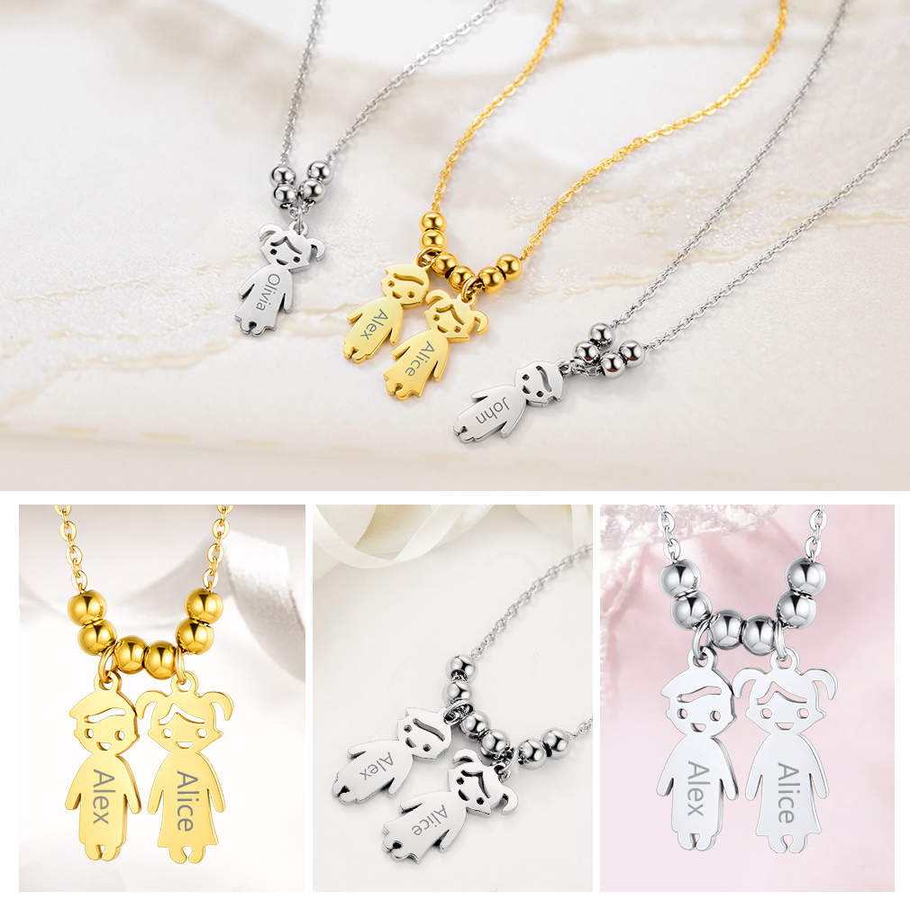  Collier Personnalisé avec Prénoms d'Enfants en Acier Inoxydable