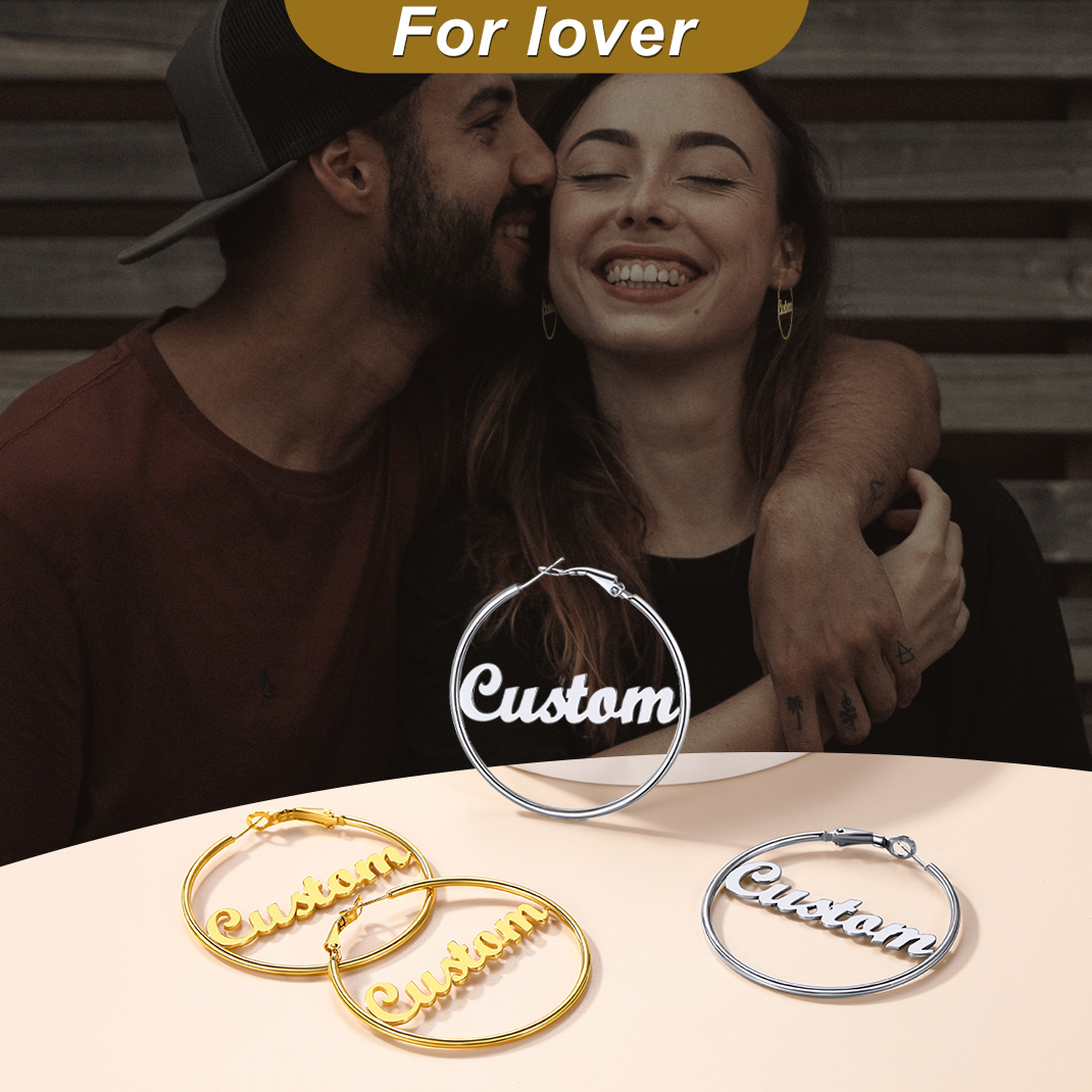 Boucles d'Oreilles Créoles Personnalisées en Acier inoxydable avec Nom Cadeau