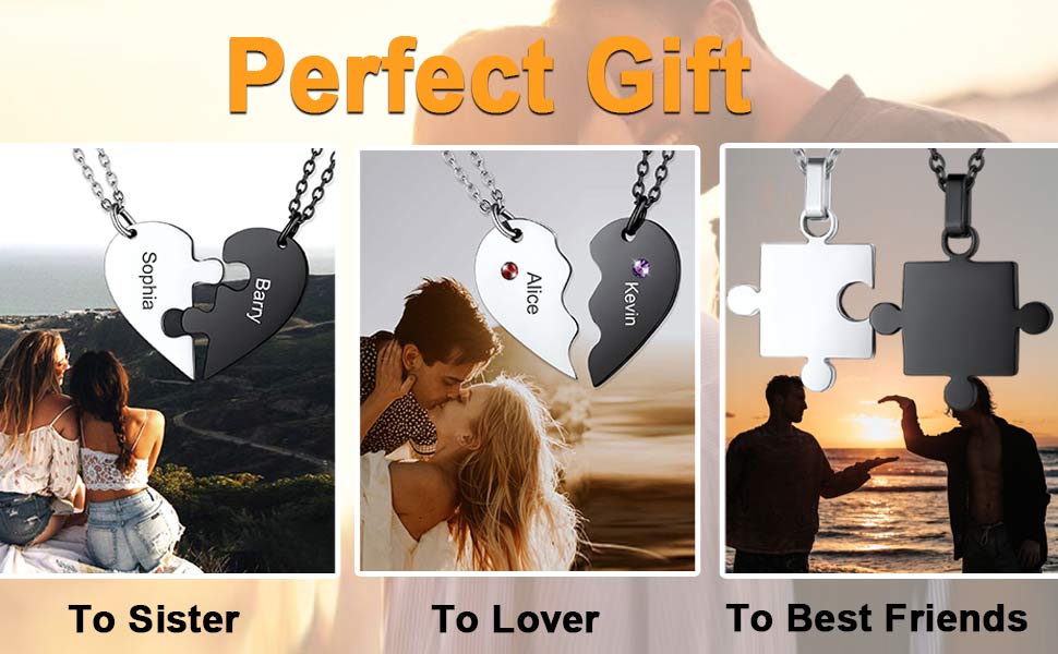 Collier Puzzle Cœur Gravé avec Nom Cadeau