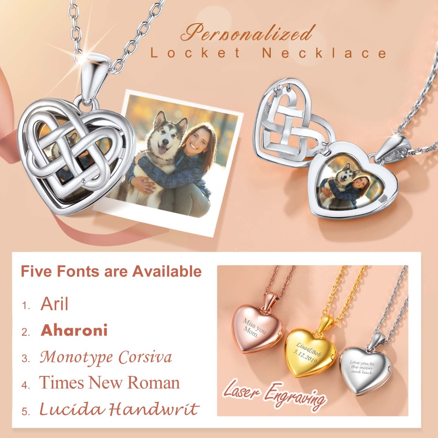 Collier Médaillon Cœur Celtique Personnalisé avec Photo pour Femme Police