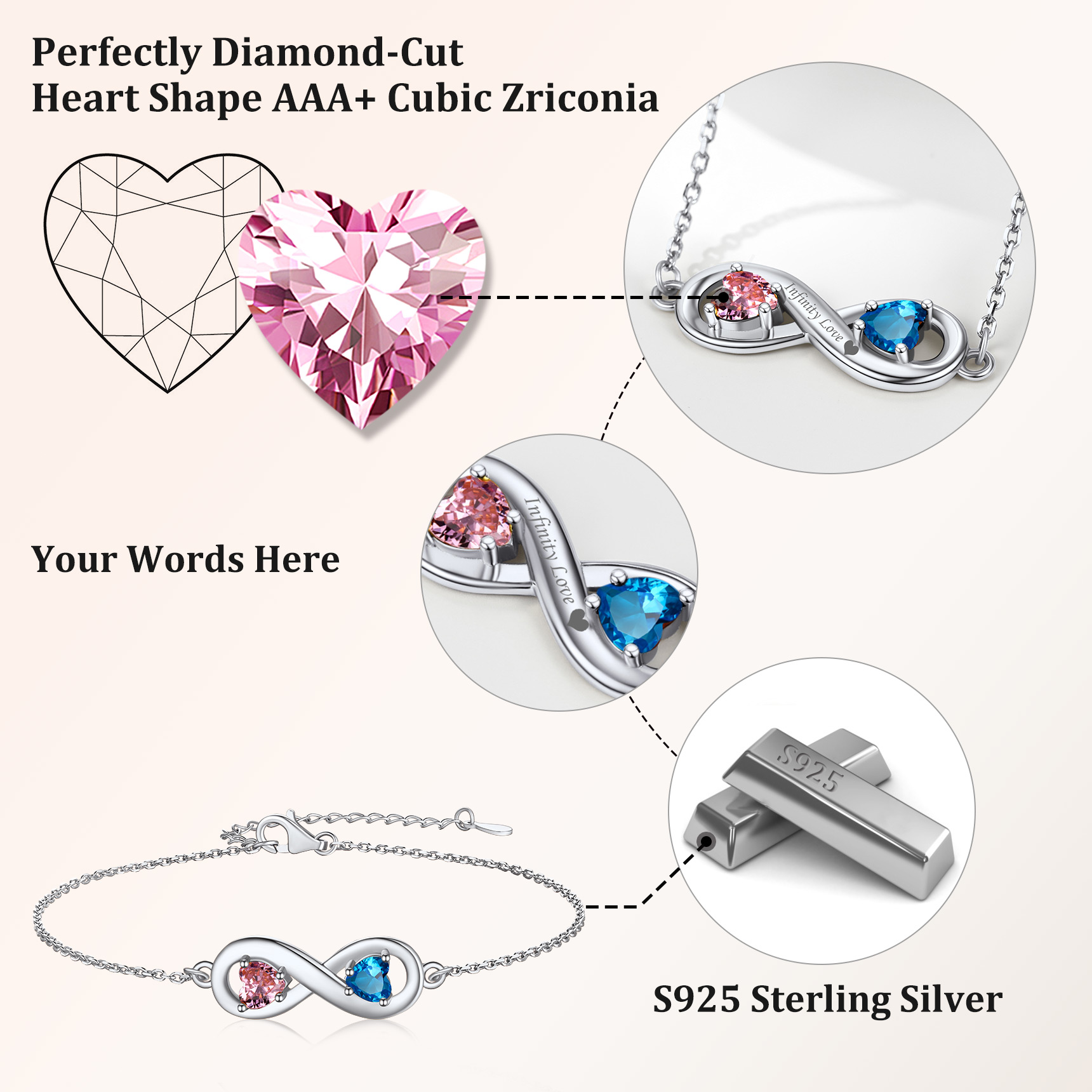 Bracelet de Cheville Infini Personnalisé avec Pierres de Naissance  en Argent 925