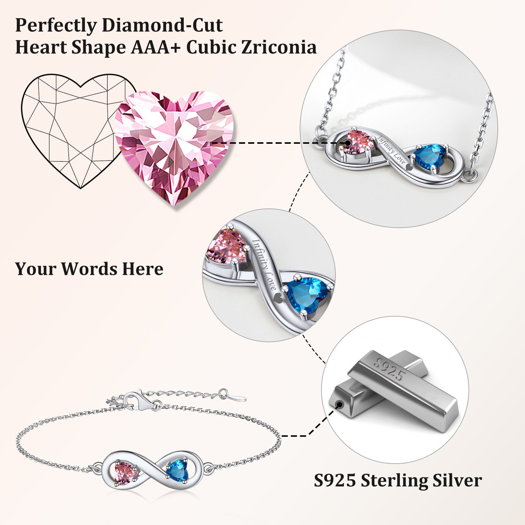 Bracelet de Cheville Infini Personnalisé avec Pierres de Naissance  en Argent 925