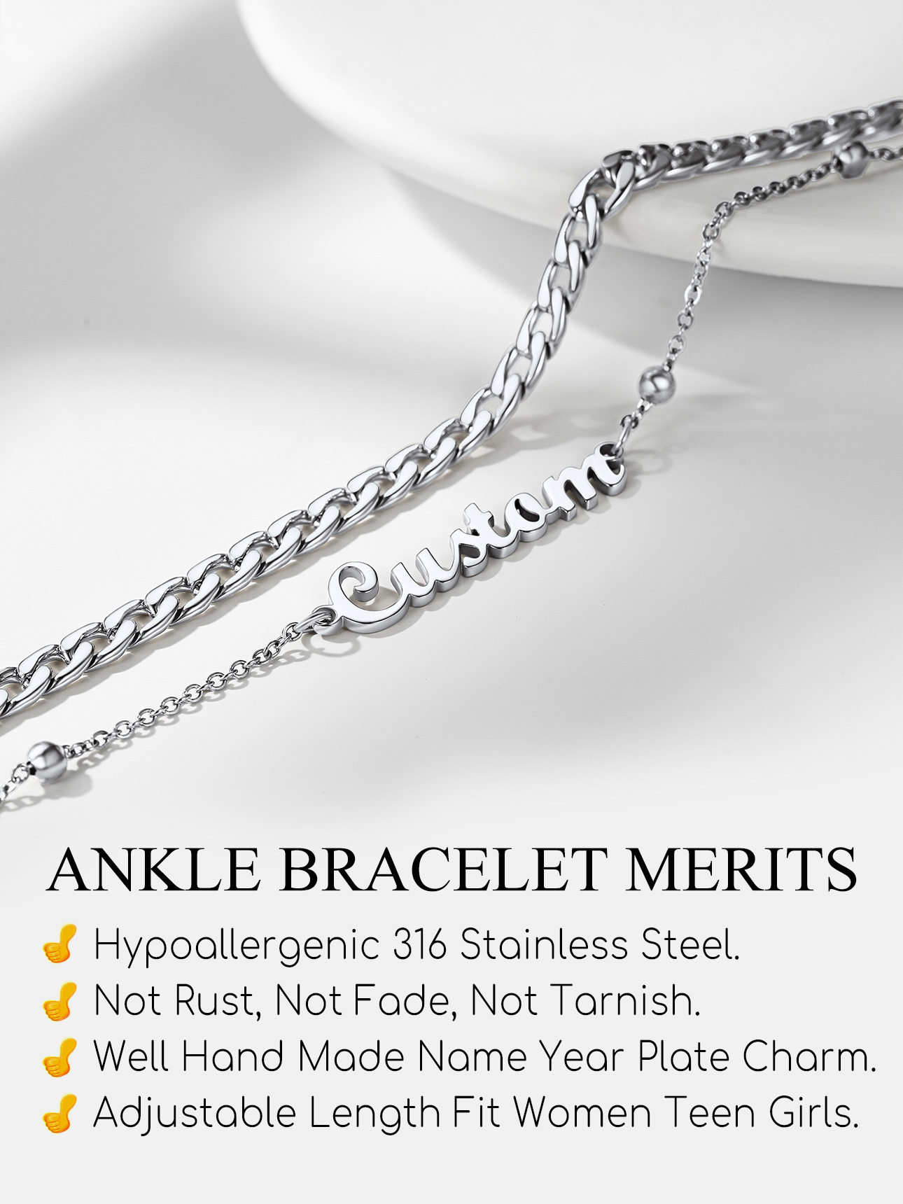 Chaîne de Cheville Ajustable en Acier Inoxydable pour Femme