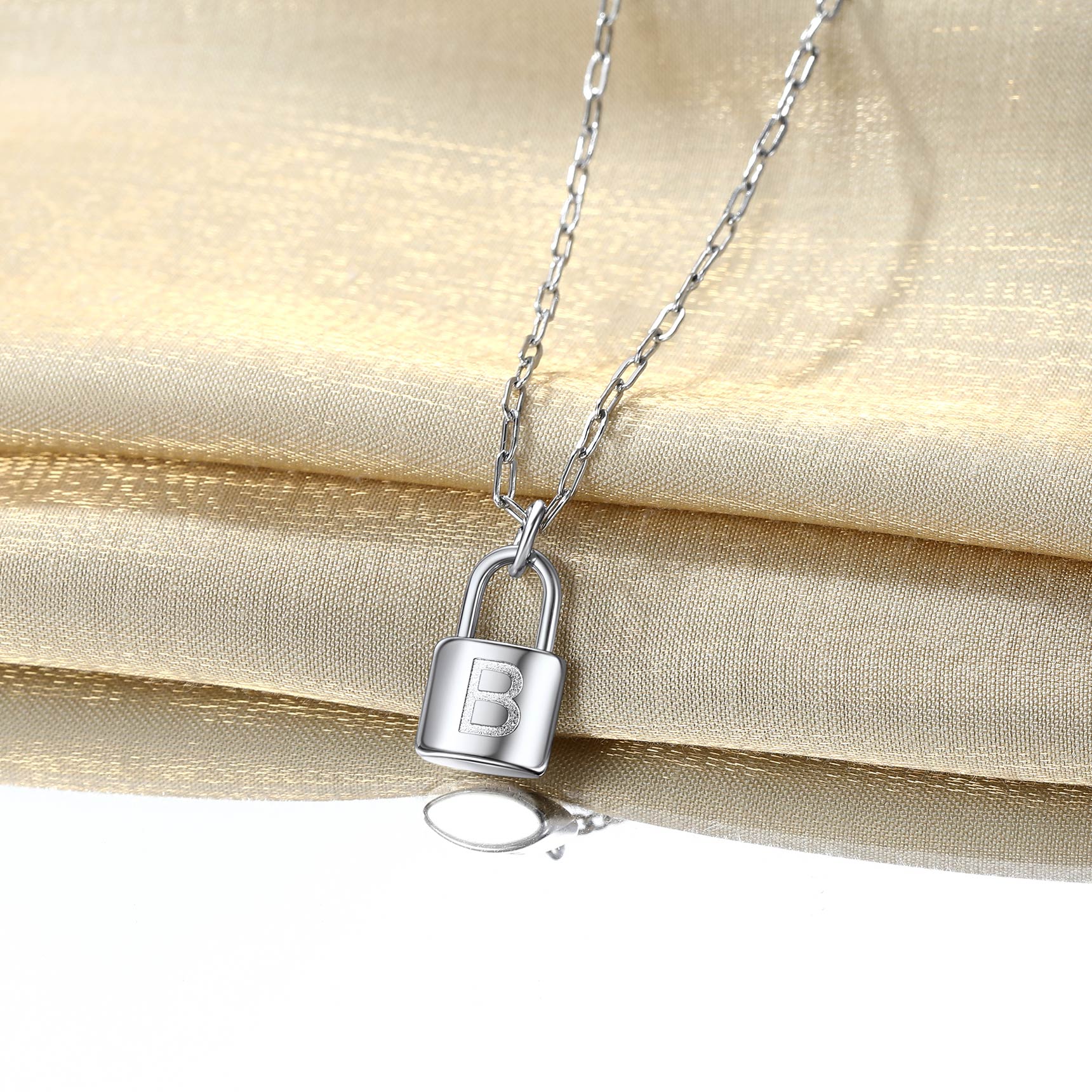 Collier Initiale Cadenas en Acier Inoxydable pour Femme B