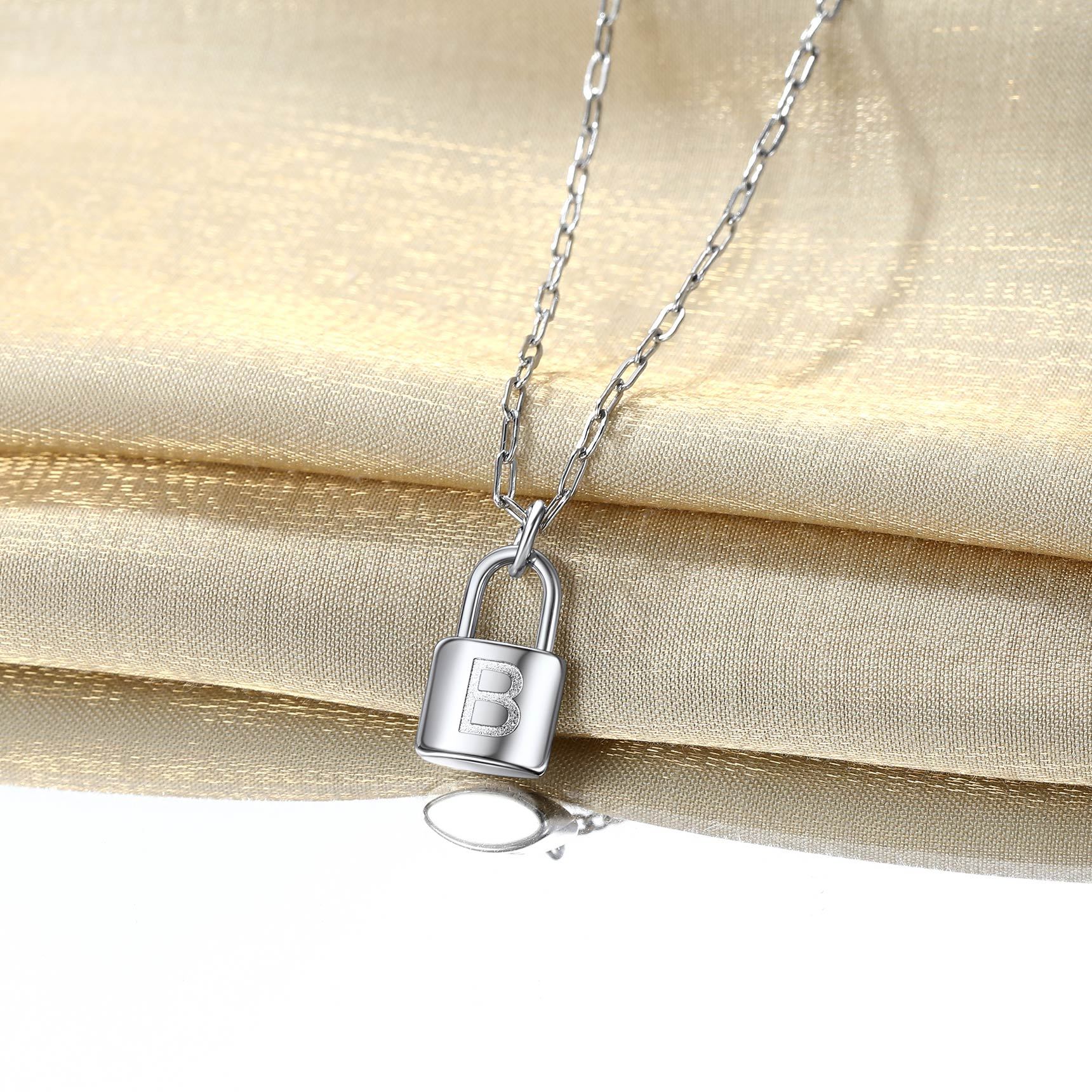 Collier Initiale Cadenas en Acier Inoxydable pour Femme B