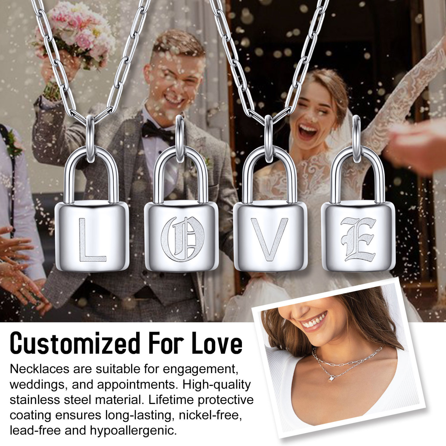 Collier Pendentif Initiale Cadenas en Acier Inoxydable pour Femme 