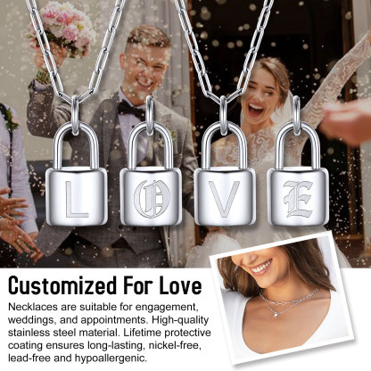 Collier Pendentif Initiale Cadenas en Acier Inoxydable pour Femme 