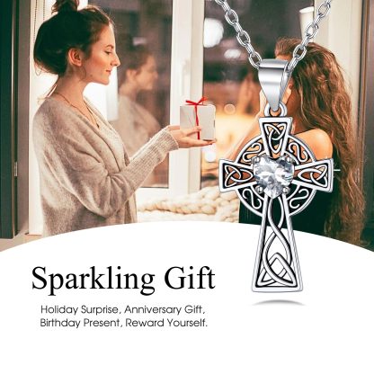 Collier Croix en Argent Sterling avec Pierre de Naissance 