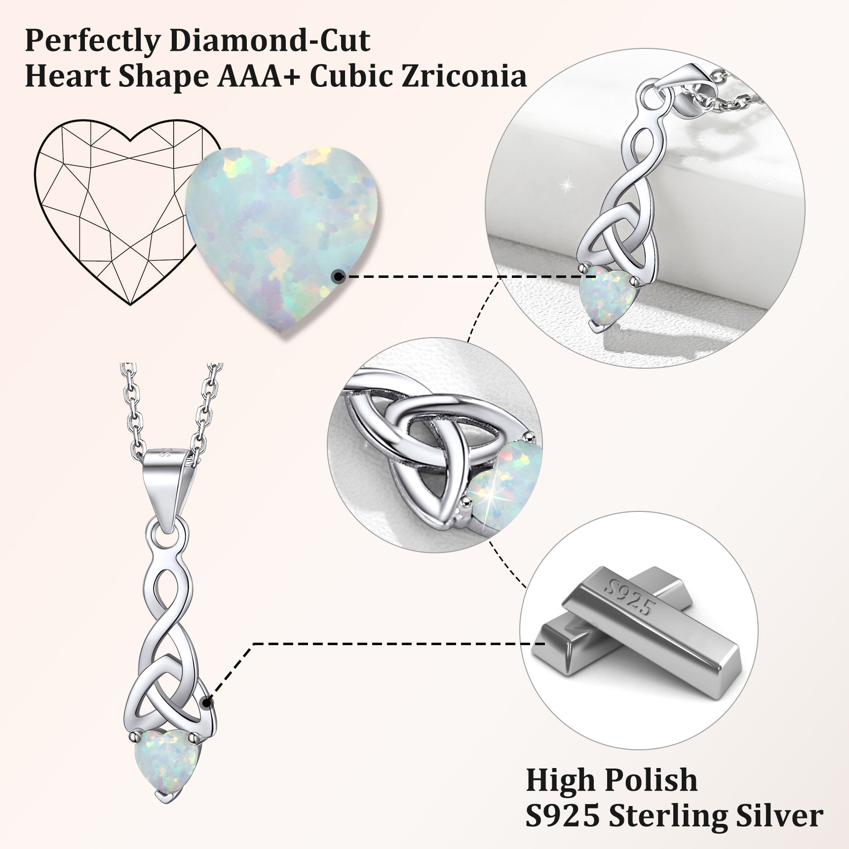  Collier Cœur Nœud Celtique avec Opale en Argent 925