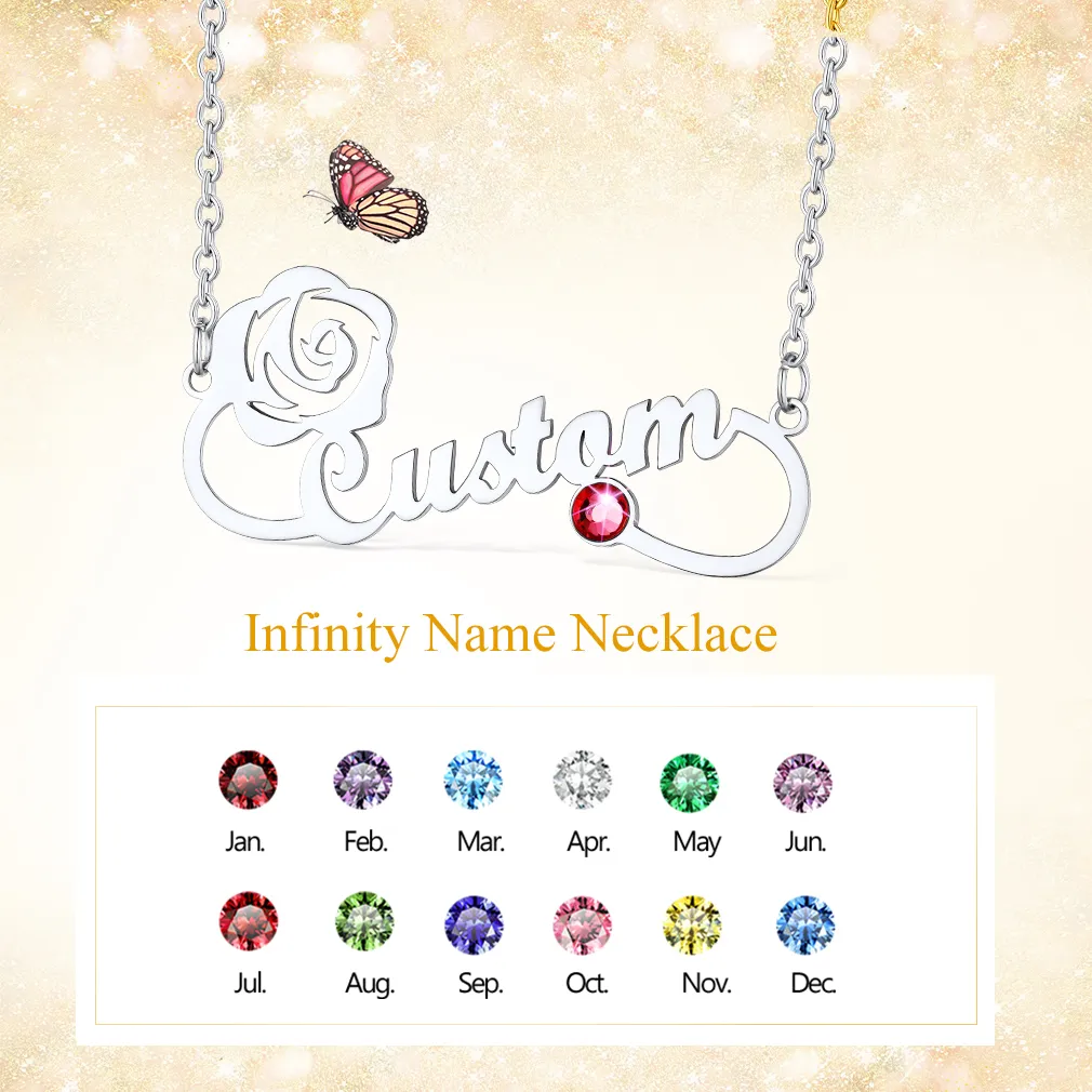 Collier Infini avec Prénom et Pierre de Naissance Personnalisé pour Femme Collection