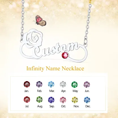 Collier Infini avec Prénom et Pierre de Naissance Personnalisé pour Femme Collection