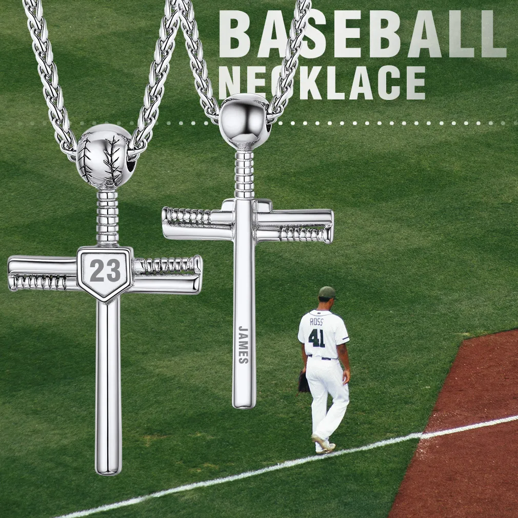 Collier Pendentif Croix de Baseball Personnalisé avec Numéro Gravé 