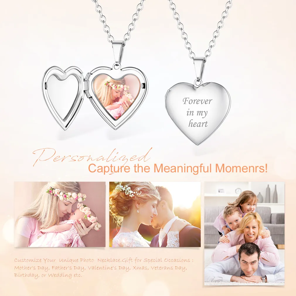 Collier Médaillon en Forme de Cœur Personnalisé avec Photo pour Femme Souvenir