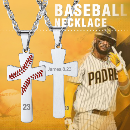 Collier Croix de Baseball avec Gravure pour Homme