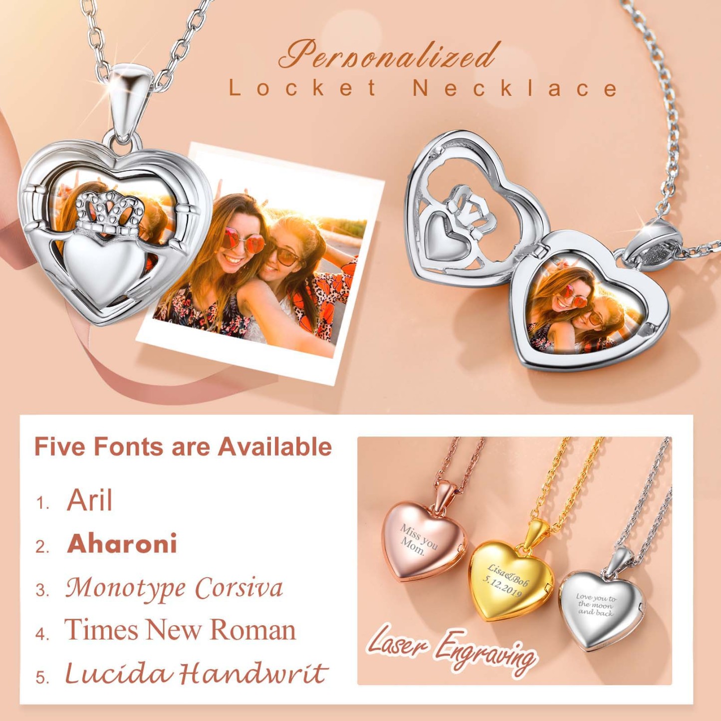 Collier Médaillon Pendentif Cœur Personnalisé avec Photo en Argent Sterling Police