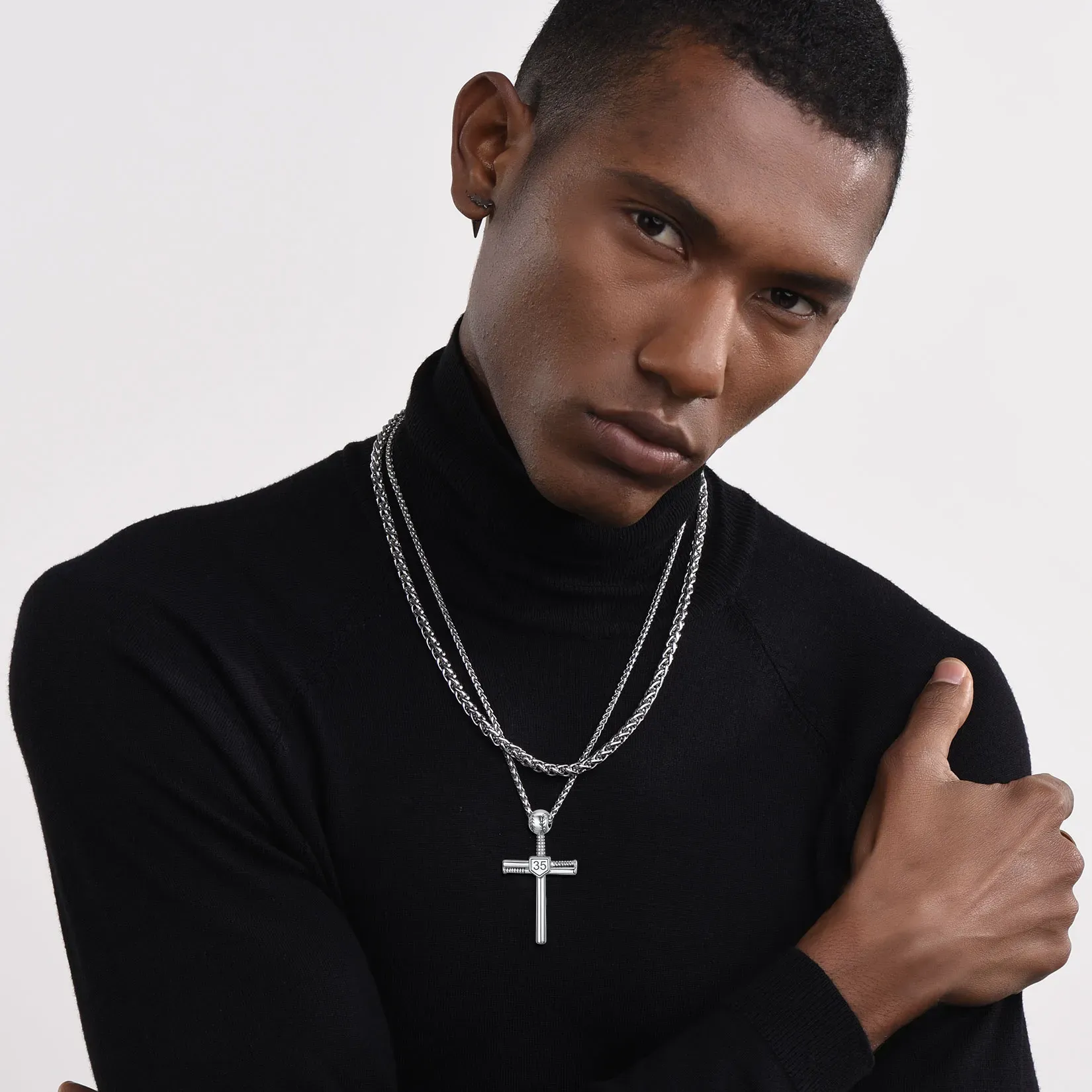 Collier Croix de Baseball avec Numéro Gravé 