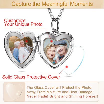 Collier Médaillon Cœur Gravé avec 2 Photos pour Femmes Film Protectif