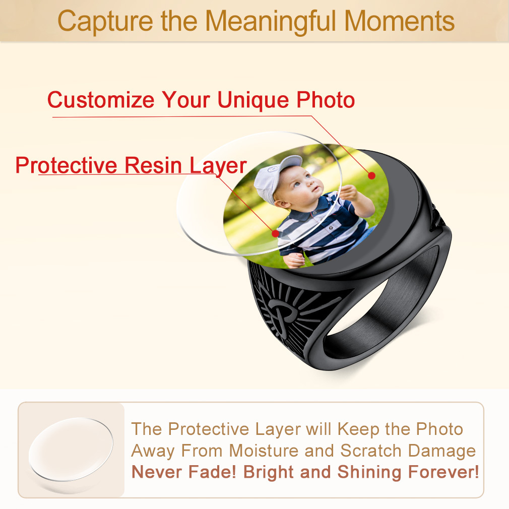 Bague Sceau Ronde Personnalisée en Nœud Celtique avec Photo pour Hommes Protecvtive