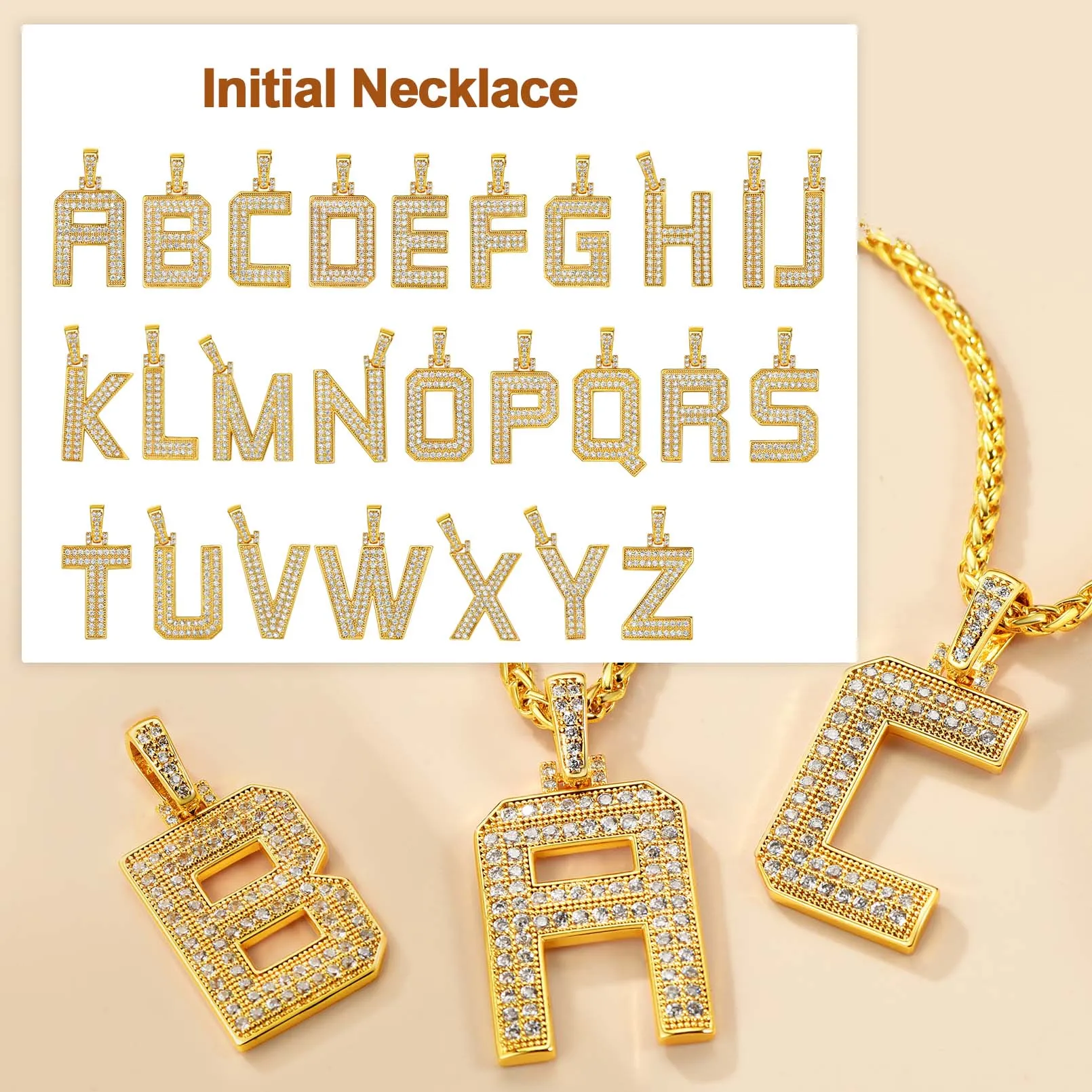 Collier Classique avec Pendentif Lettre Initiale A-Z en Zircon Cubique