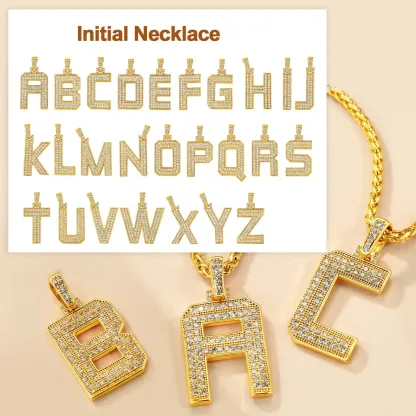 Collier Classique avec Pendentif Lettre Initiale A-Z en Zircon Cubique