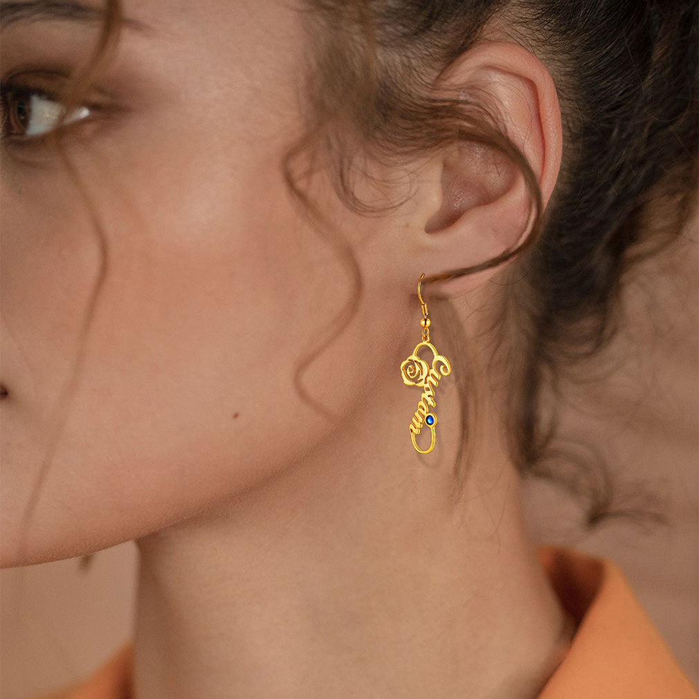 Boucles d'Oreilles Personnalisées avec Prénom et Pierre de Naissance  Or