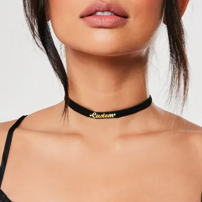 Collier Ras-du-Cou en Cuir avec Nom Personnalisé pour Femmes