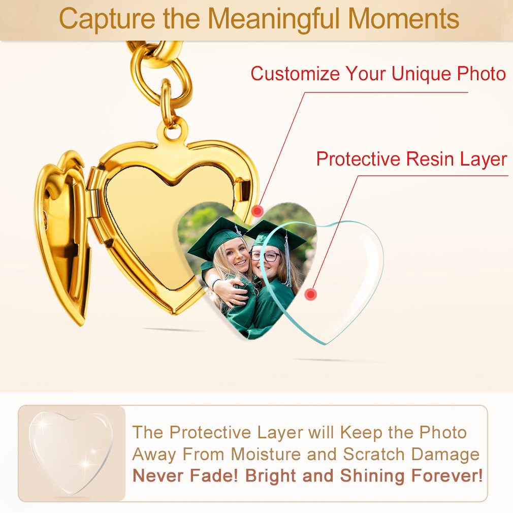  Bracelet Personnalisé avec Nom Gravé et Médaillon Photo Cœur Film