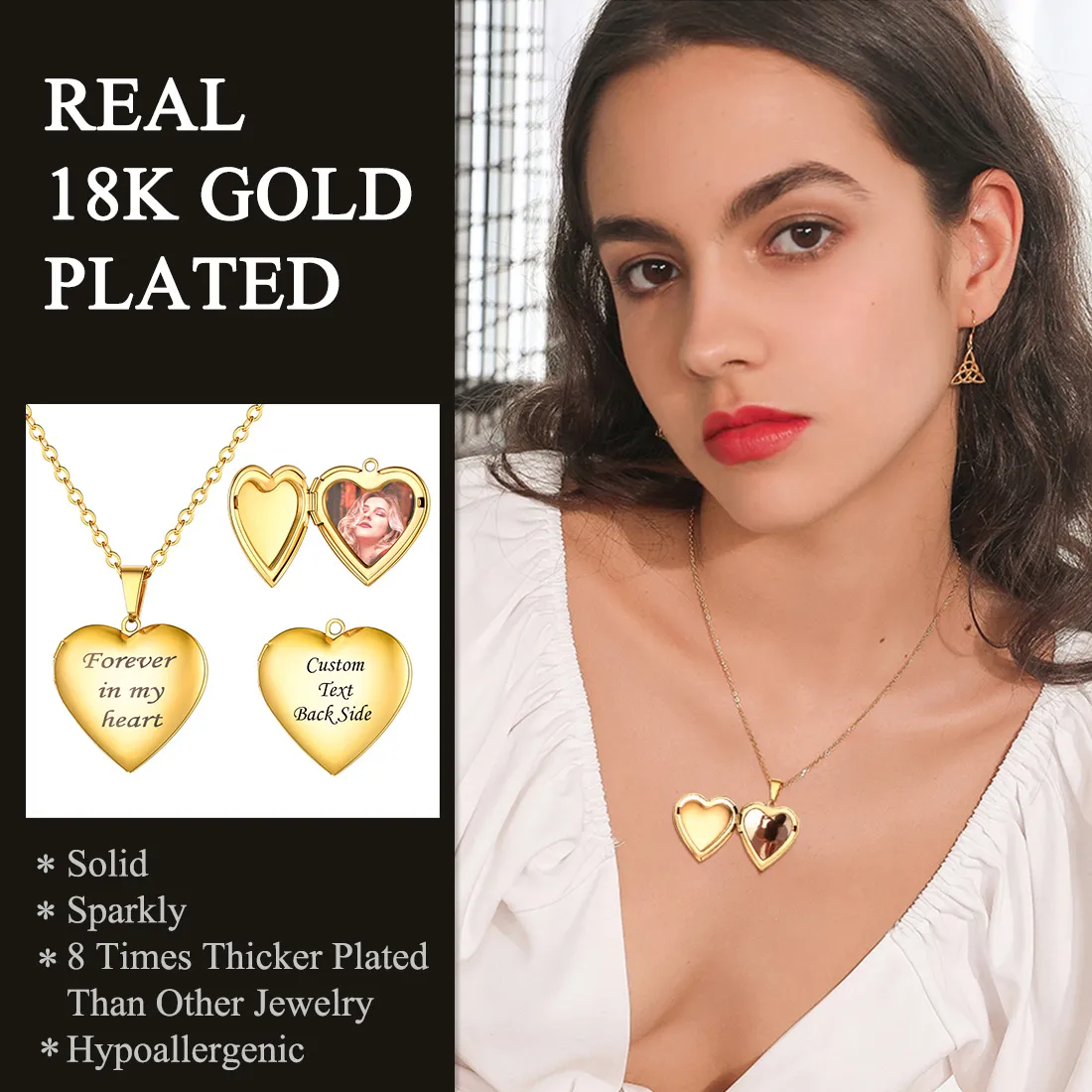 Collier Médaillon en Forme de Cœur Personnalisé avec Photo Détail