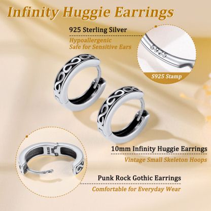  Boucles d'Oreilles Infini Créoles en Argent Sterling 925 hypoallergéniques