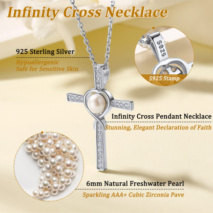 Collier Croix Infini en Argent Sterling 925 avec Perles pour Femme Détail