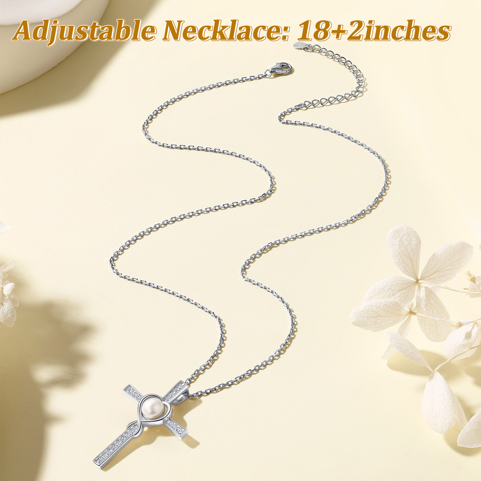 Collier Croix Infini adjustable en Argent Sterling 925 avec Perles pour Femme