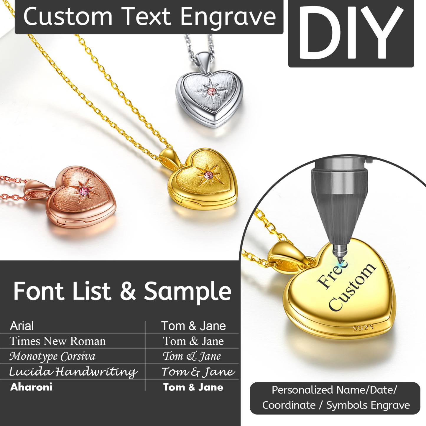 Collier Médaillon Photo Personnalisé avec Pierre de Naissance Police