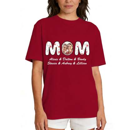 T-shirt Personnalisé Photo & Noms pour Maman rouge