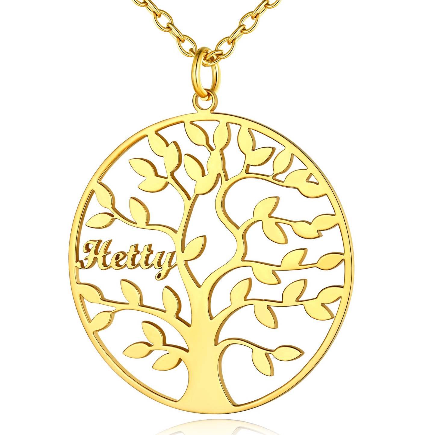 Collier Personnalisé Rond Arbre de Vie avec 1 Nom pour Famille Or