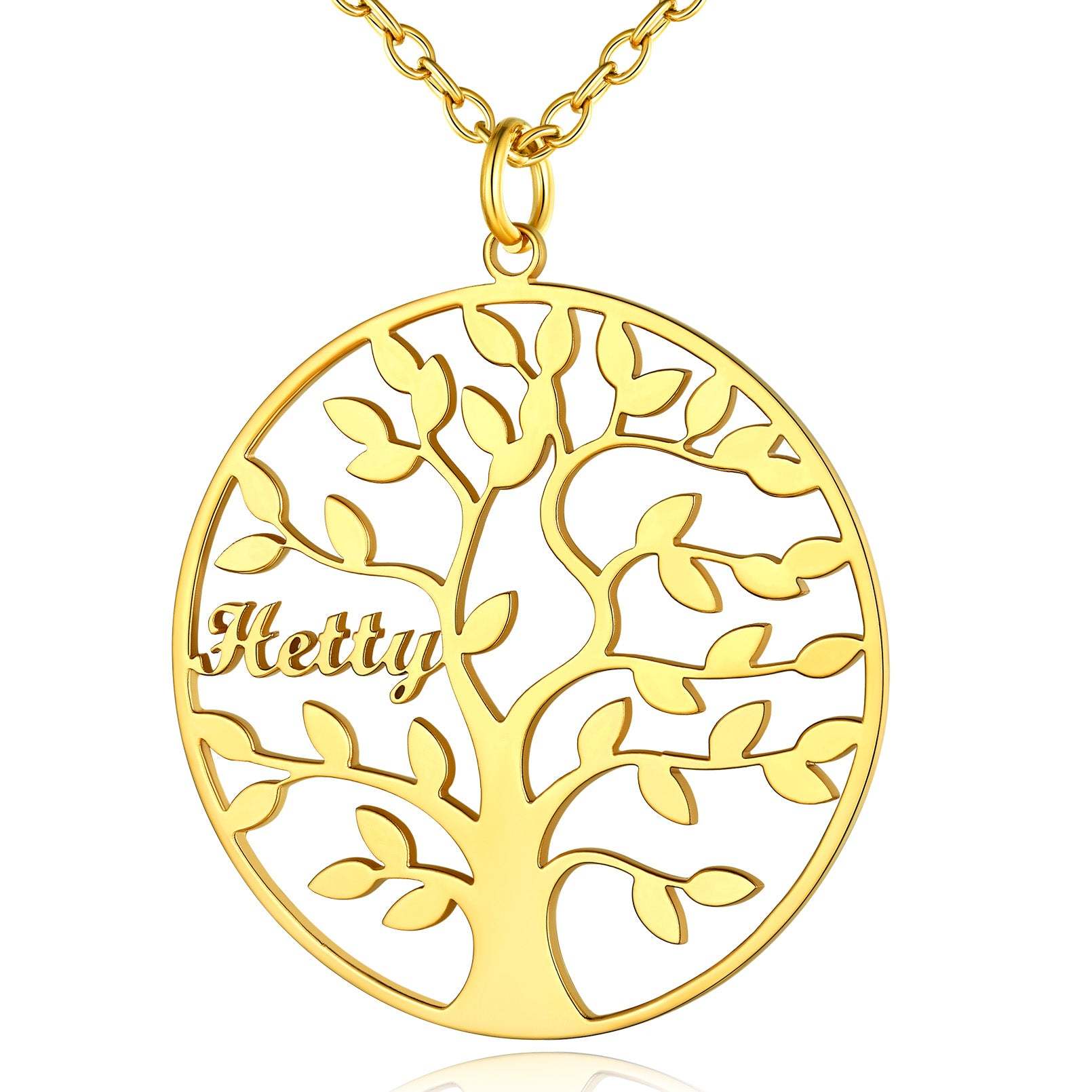Collier Personnalisé Rond Arbre de Vie avec 1 Nom pour Famille Or