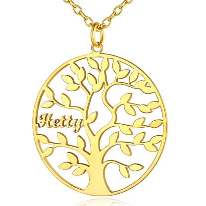 Collier Personnalisé Rond Arbre de Vie avec 1 Nom pour Famille Or