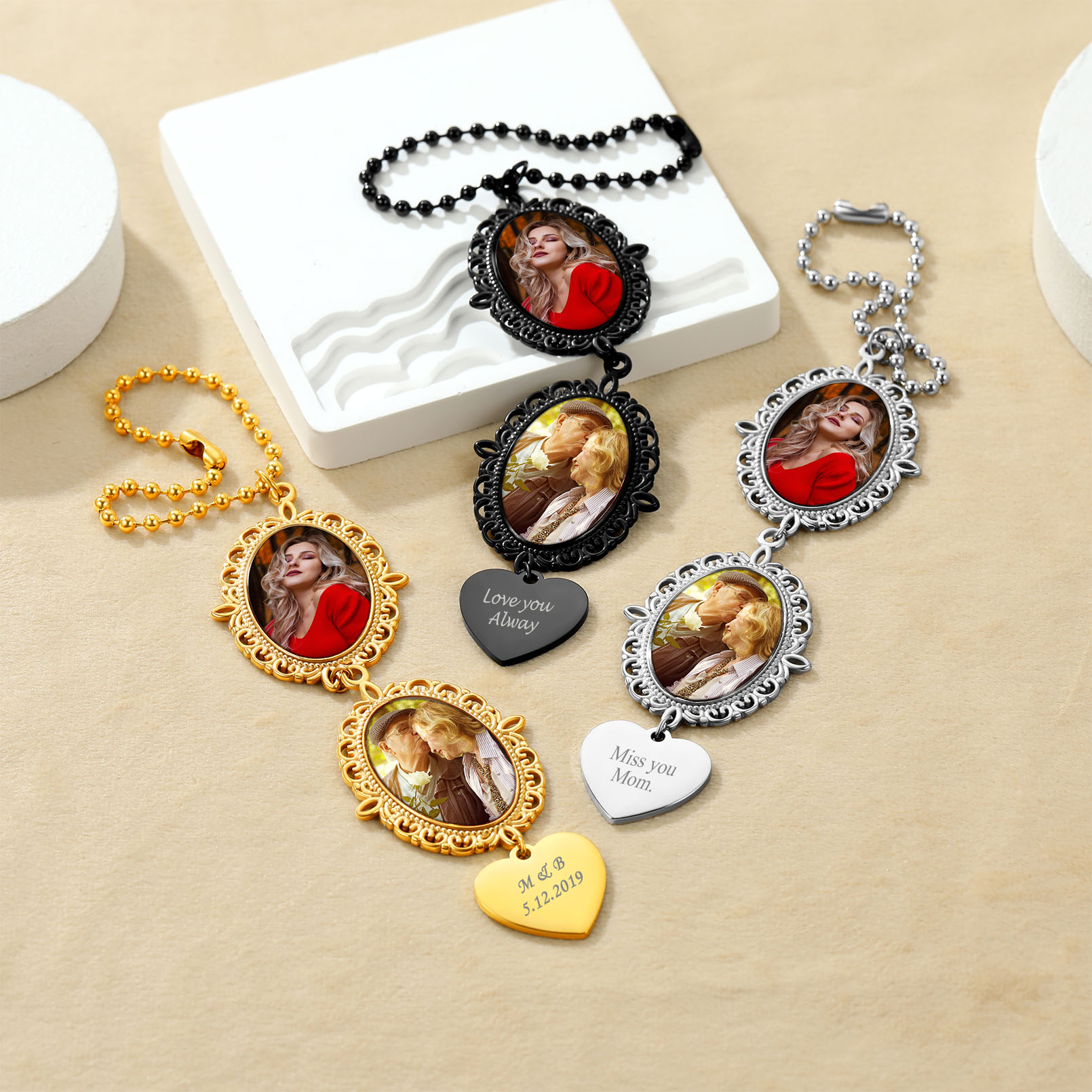 Pendentif Miroir de Voiture Décoration Charm avec Photo Collection